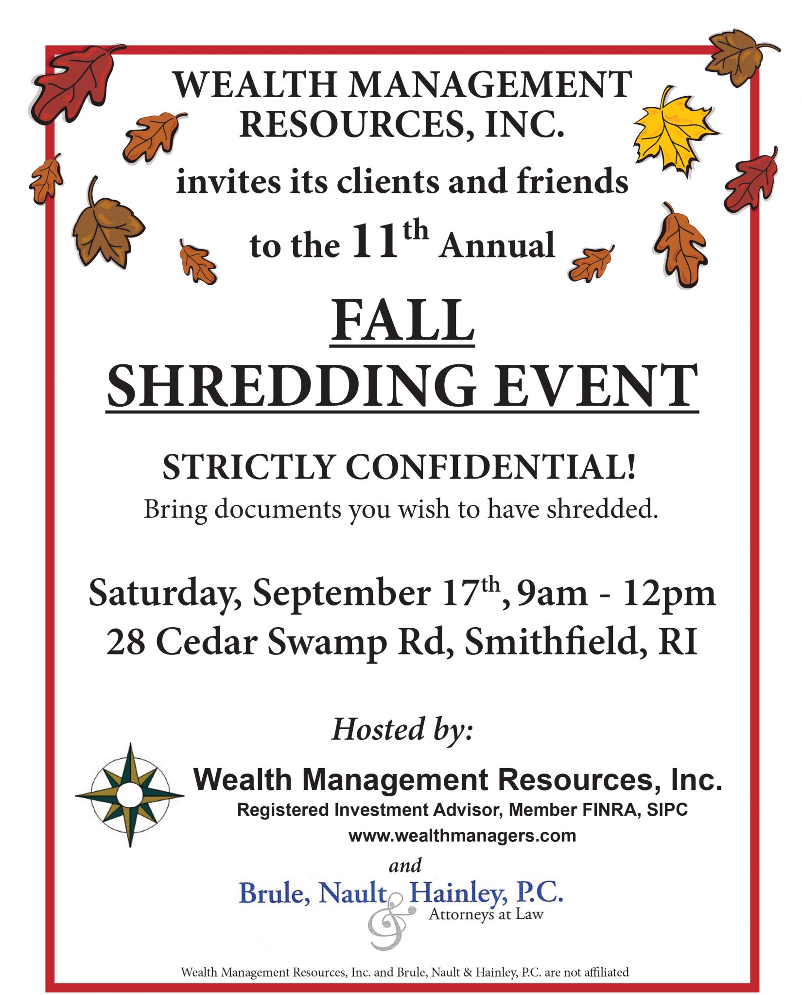 The 11th Annual Fall Shredding Event Wealth Management Resources